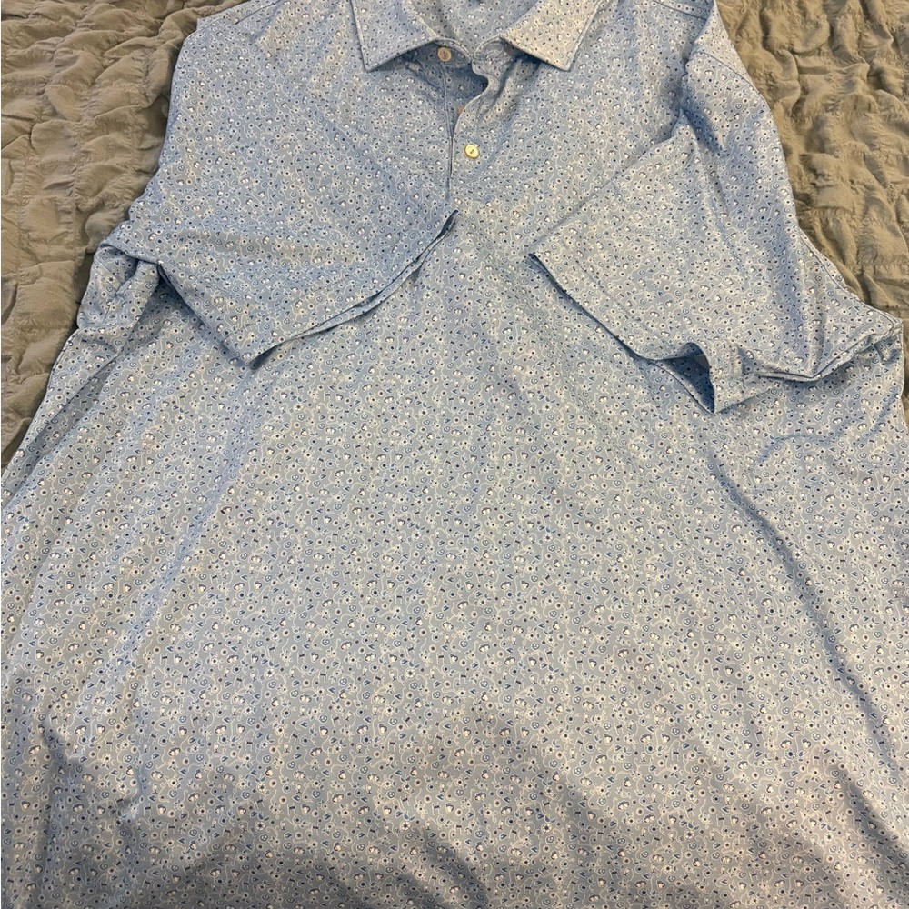Peter Millar Light Blue Micro Floral Button-Down Shirt